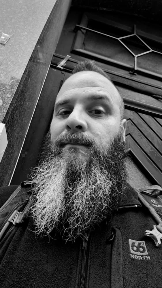Martin Minghetti, black and white portrait